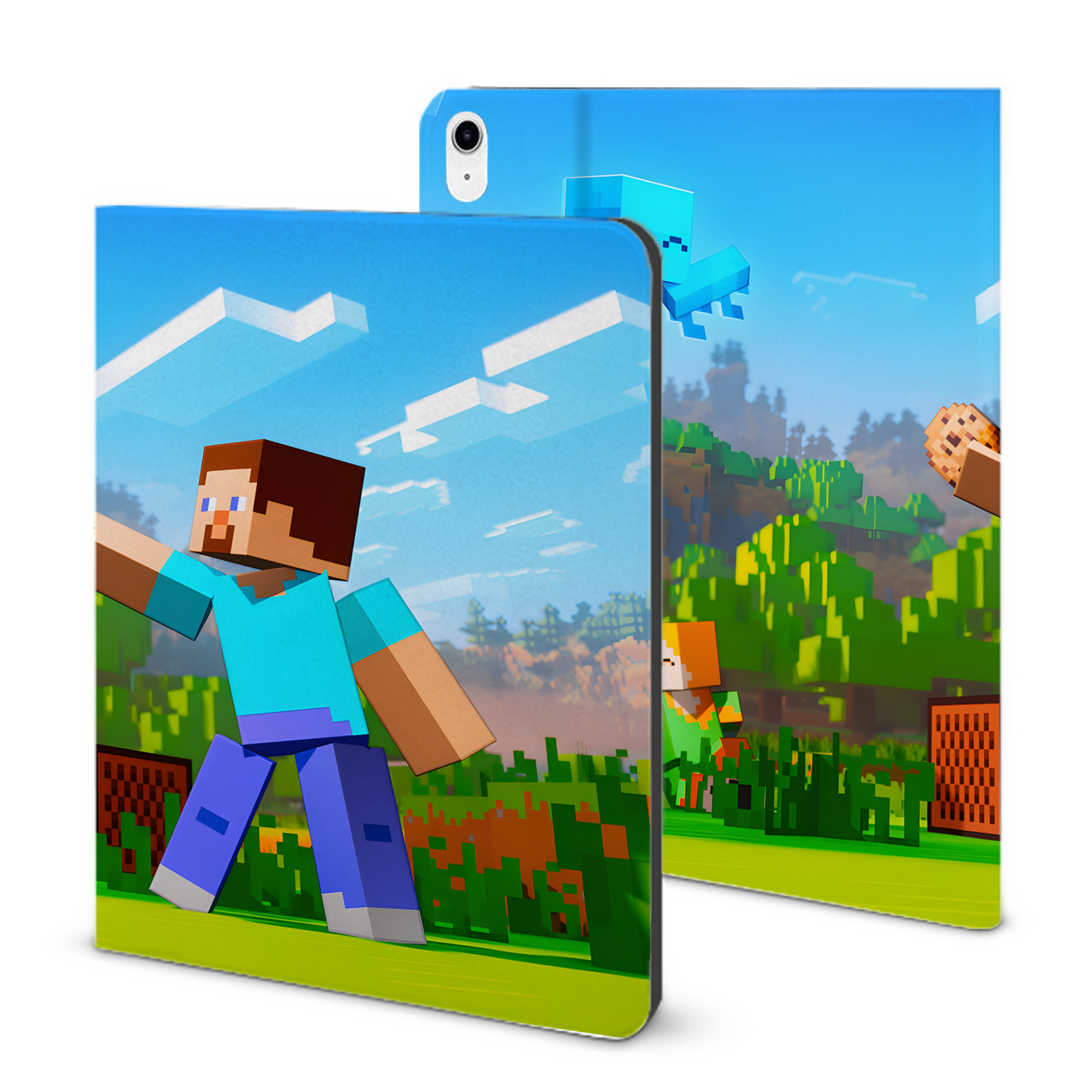 （画像用） マインクラフト ブロックの世界 Minecraft MC Block world IPad ケース ブック型 PUレザー TPU 耐衝撃 軽量 薄型 ペン収納なし 全面保護 IPad 各モデル対応